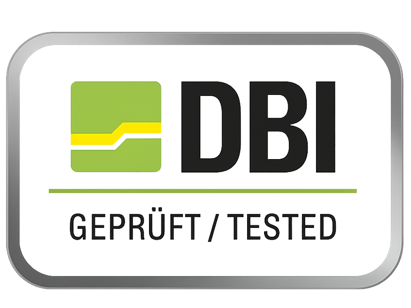 DBI geprüft / tested – Prüfzertifikat DBI Freiberg